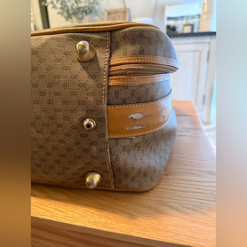 Vintage Gucci GG Monogram Suitcase Travel Bag Carry-On Brown Tan - Picture 11 of 16